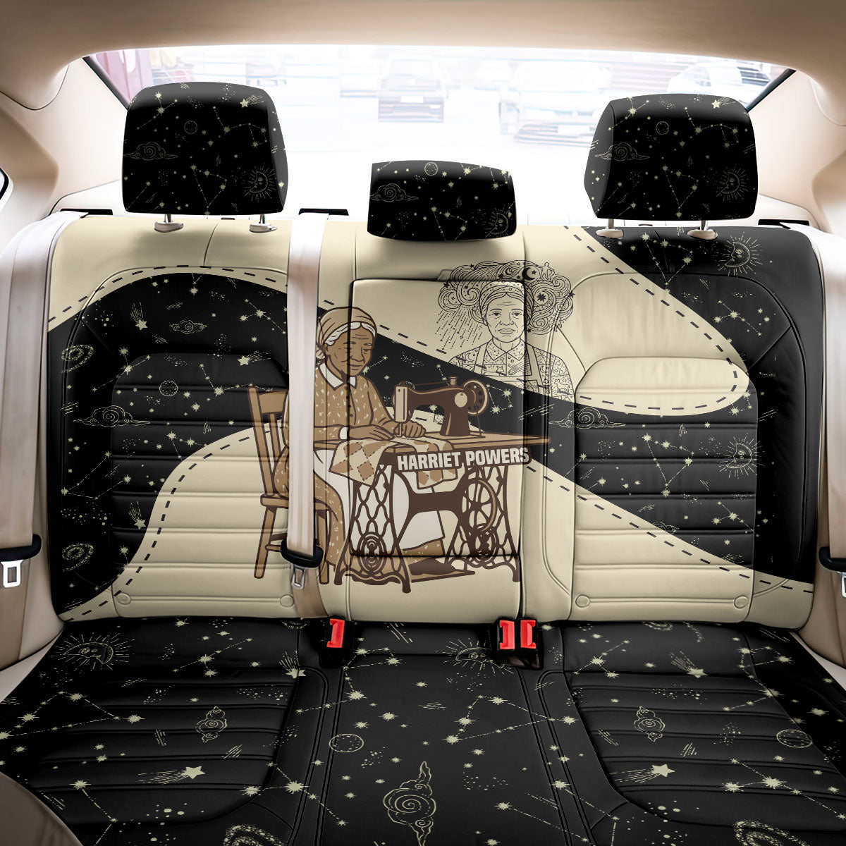 Harriet Powers Celestial Mystery Back Car Seat Cover Vintage Line Art - African American Folk Quilt Pattern