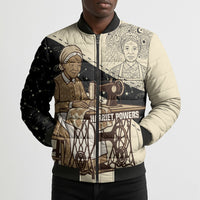 Harriet Powers Celestial Mystery Bomber Puffer Jacket Vintage Line Art - African American Folk Quilt Pattern