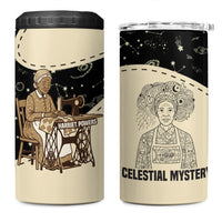 Harriet Powers Celestial Mystery 4 in 1 Can Cooler Tumbler Vintage Line Art - African American Folk Quilt Pattern