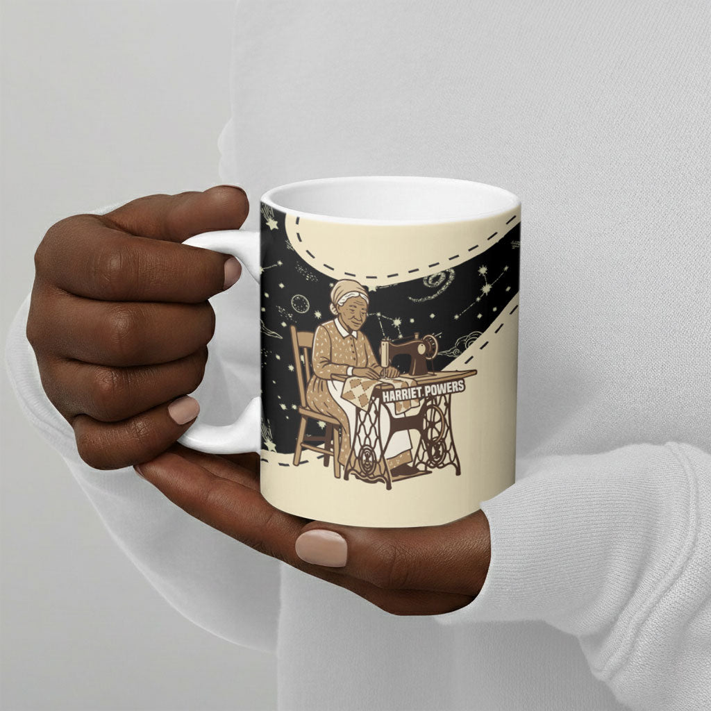 Harriet Powers Celestial Mystery Ceramic Mug Vintage Line Art - African American Folk Quilt Pattern