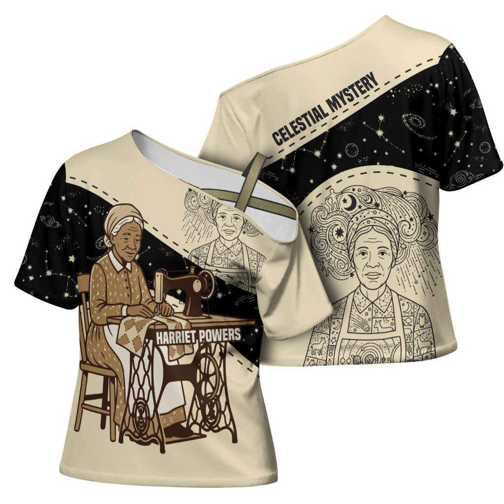 Harriet Powers Celestial Mystery Cross Shoulder Shirt Vintage Line Art - African American Folk Quilt Pattern