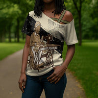 Harriet Powers Celestial Mystery Cross Shoulder Shirt Vintage Line Art - African American Folk Quilt Pattern