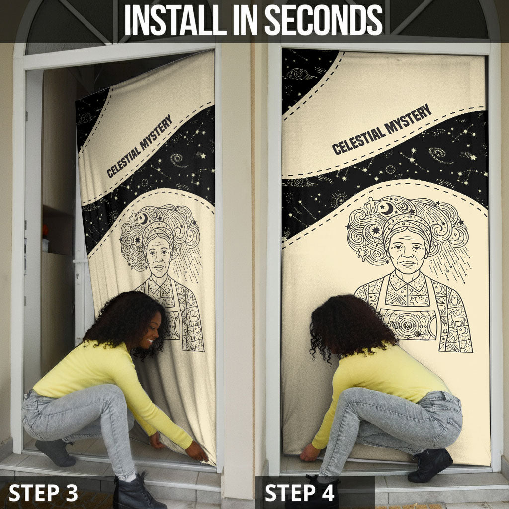 Harriet Powers Celestial Mystery Door Cover Vintage Line Art - African American Folk Quilt Pattern