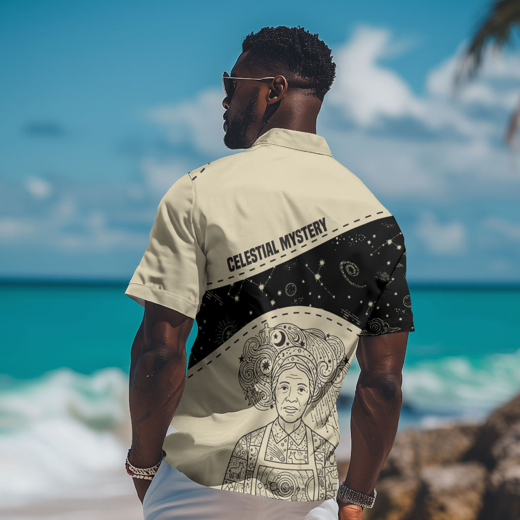 Harriet Powers Celestial Mystery Hawaiian Shirt Vintage Line Art - African American Folk Quilt Pattern