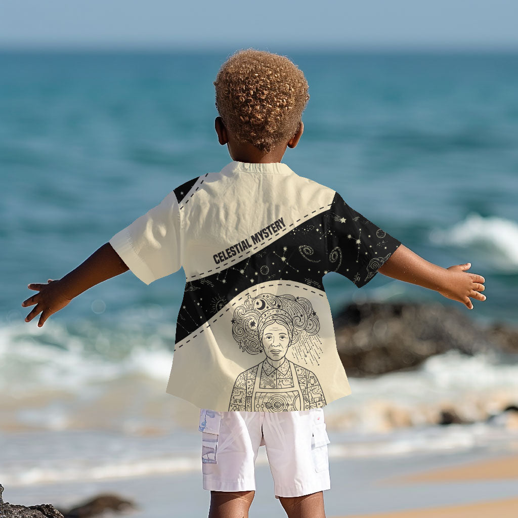 Harriet Powers Celestial Mystery Kid Hawaiian Shirt Vintage Line Art - African American Folk Quilt Pattern