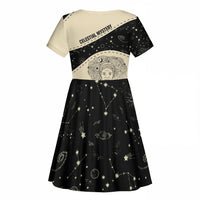 Harriet Powers Celestial Mystery Kid Short Sleeve Dress Vintage Line Art - African American Folk Quilt Pattern
