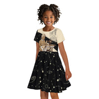 Harriet Powers Celestial Mystery Kid Short Sleeve Dress Vintage Line Art - African American Folk Quilt Pattern