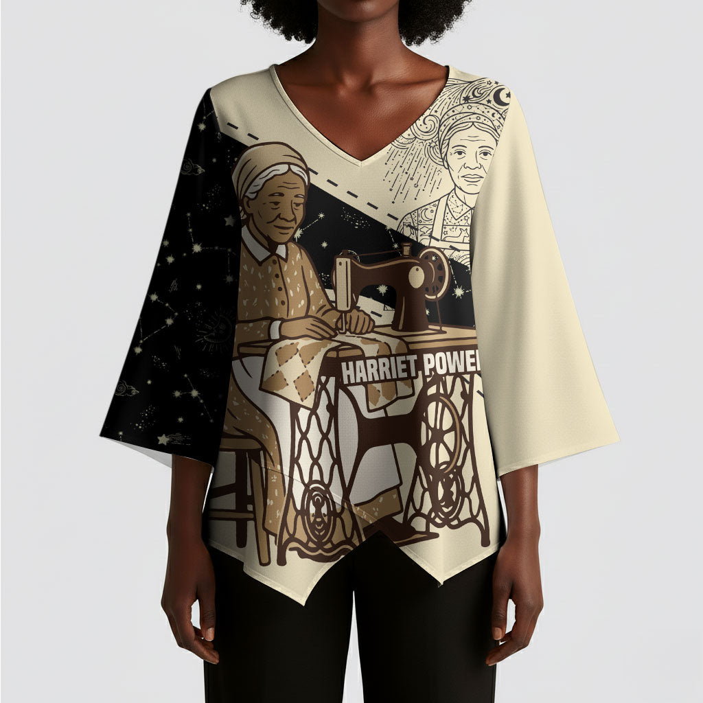 Harriet Powers Celestial Mystery Kimono Sleeve Blouse Vintage Line Art - African American Folk Quilt Pattern