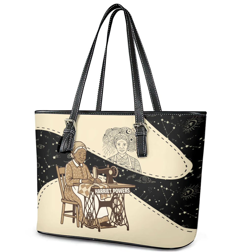 Harriet Powers Celestial Mystery Leather Tote Bag Vintage Line Art - African American Folk Quilt Pattern