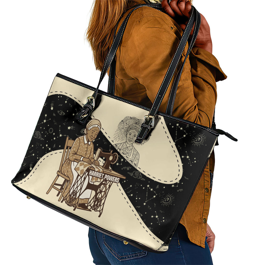 Harriet Powers Celestial Mystery Leather Tote Bag Vintage Line Art - African American Folk Quilt Pattern