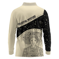 Harriet Powers Celestial Mystery Long Sleeve Polo Shirt Vintage Line Art - African American Folk Quilt Pattern