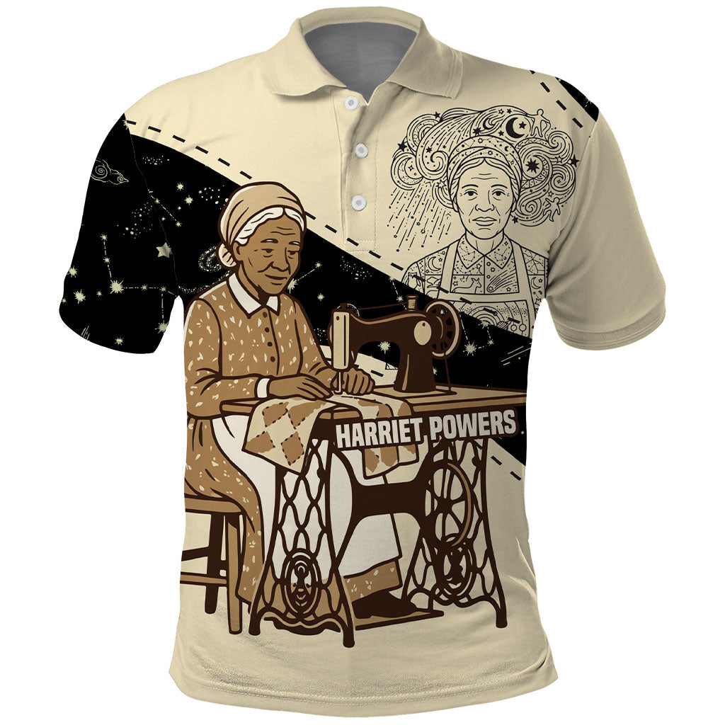 Harriet Powers Celestial Mystery Polo Shirt Vintage Line Art - African American Folk Quilt Pattern