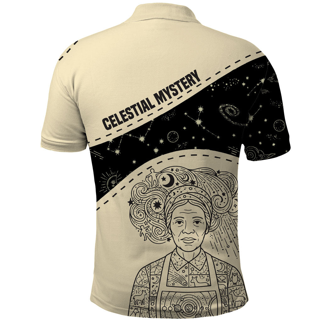 Harriet Powers Celestial Mystery Polo Shirt Vintage Line Art - African American Folk Quilt Pattern
