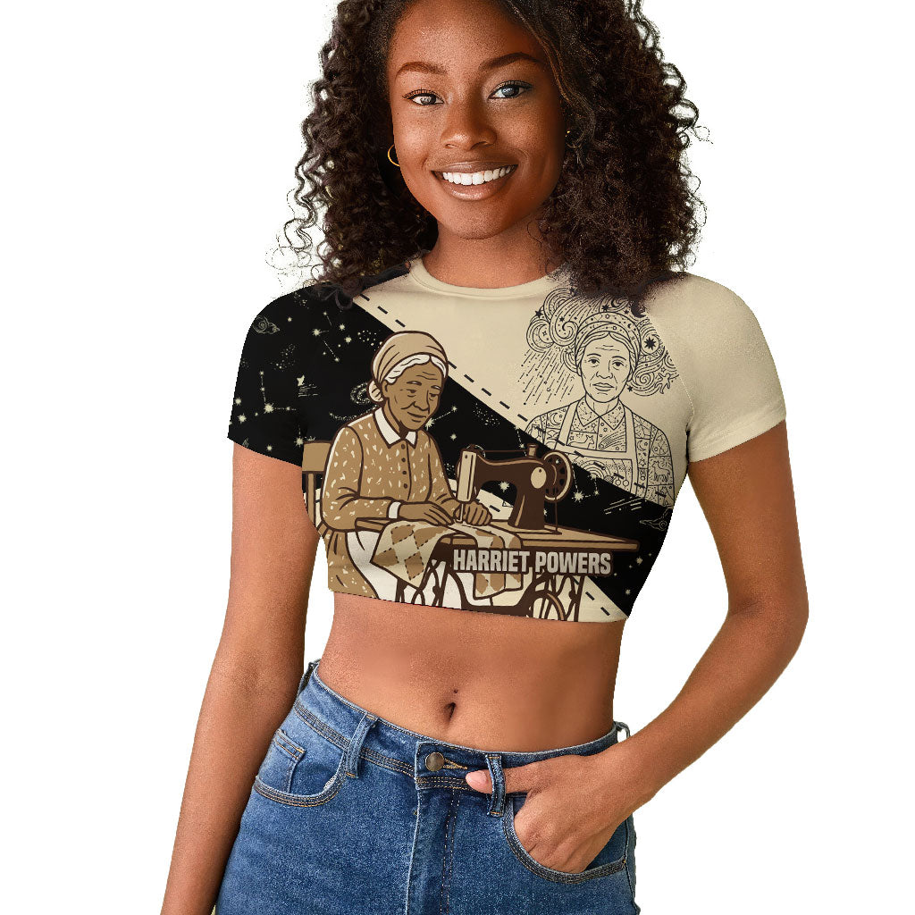 Harriet Powers Celestial Mystery Raglan Cropped T shirt Vintage Line Art - African American Folk Quilt Pattern