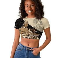 Harriet Powers Celestial Mystery Raglan Cropped T shirt Vintage Line Art - African American Folk Quilt Pattern