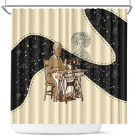 Harriet Powers Celestial Mystery Shower Curtain Vintage Line Art - African American Folk Quilt Pattern