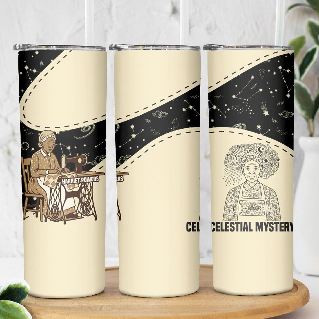 Harriet Powers Celestial Mystery Skinny Tumbler Vintage Line Art - African American Folk Quilt Pattern