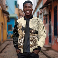 Harriet Powers Celestial Mystery Sleeve Zip Bomber Jacket Vintage Line Art - African American Folk Quilt Pattern