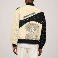 Harriet Powers Celestial Mystery Sleeve Zip Bomber Jacket Vintage Line Art - African American Folk Quilt Pattern