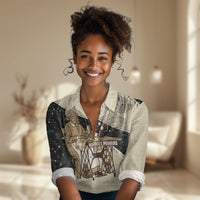 Harriet Powers Celestial Mystery Women Casual Shirt Vintage Line Art - African American Folk Quilt Pattern