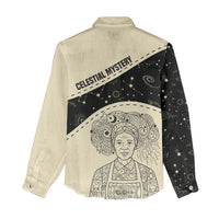 Harriet Powers Celestial Mystery Women Casual Shirt Vintage Line Art - African American Folk Quilt Pattern