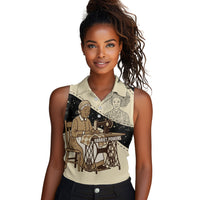 Harriet Powers Celestial Mystery Women Sleeveless Polo Shirt Vintage Line Art - African American Folk Quilt Pattern