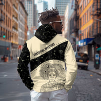 Harriet Powers Celestial Mystery Zip Hoodie Vintage Line Art - African American Folk Quilt Pattern