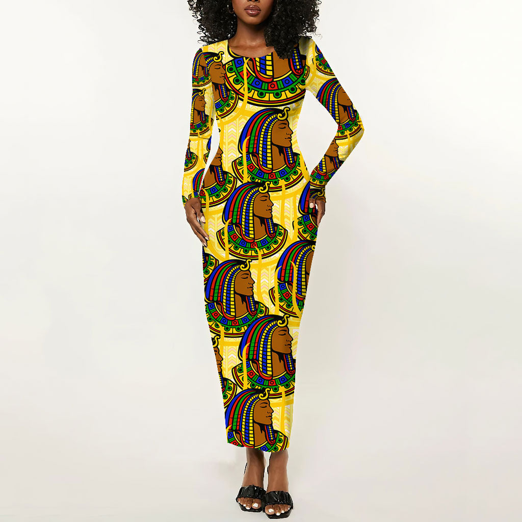 Personalized Daughters Of Isis Long Sleeve Bodycon Dress Ancient Egyptian Goddess Pharaoh