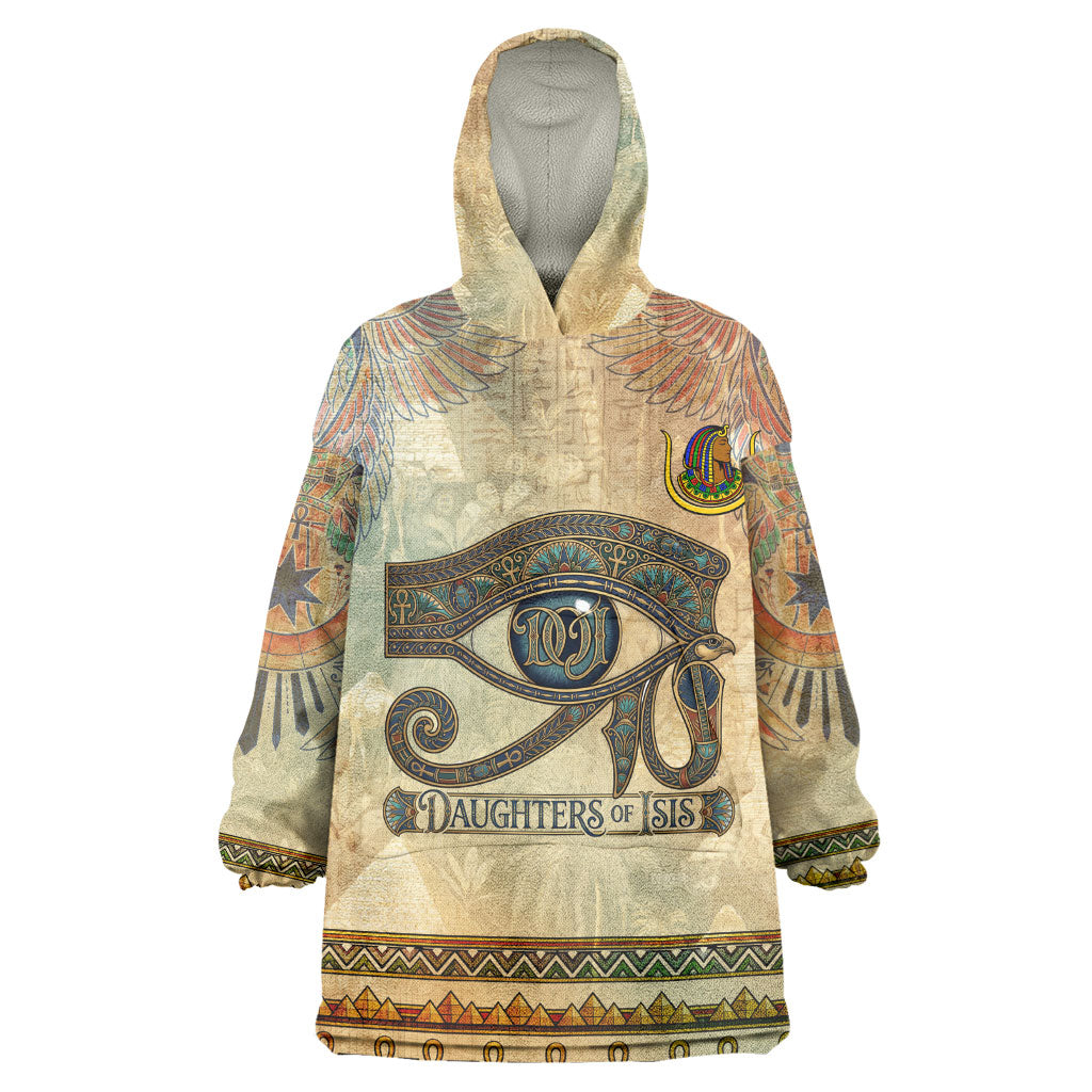 Daughters Of Isis Kid Wearable Blanket Hoodie Eye Of Horus Ancient Egyptian Goddess - Vintage Parchment Art