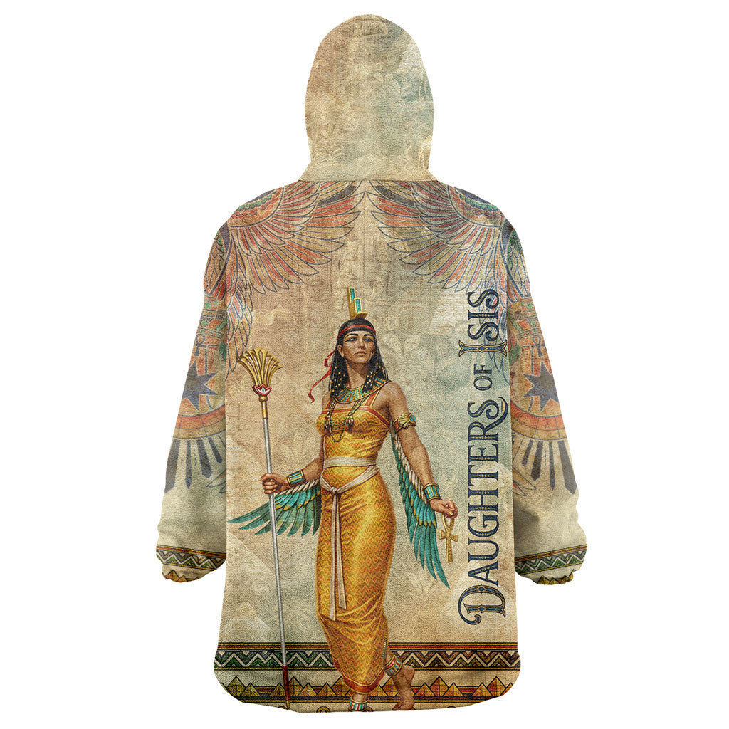 Daughters Of Isis Kid Wearable Blanket Hoodie Eye Of Horus Ancient Egyptian Goddess - Vintage Parchment Art