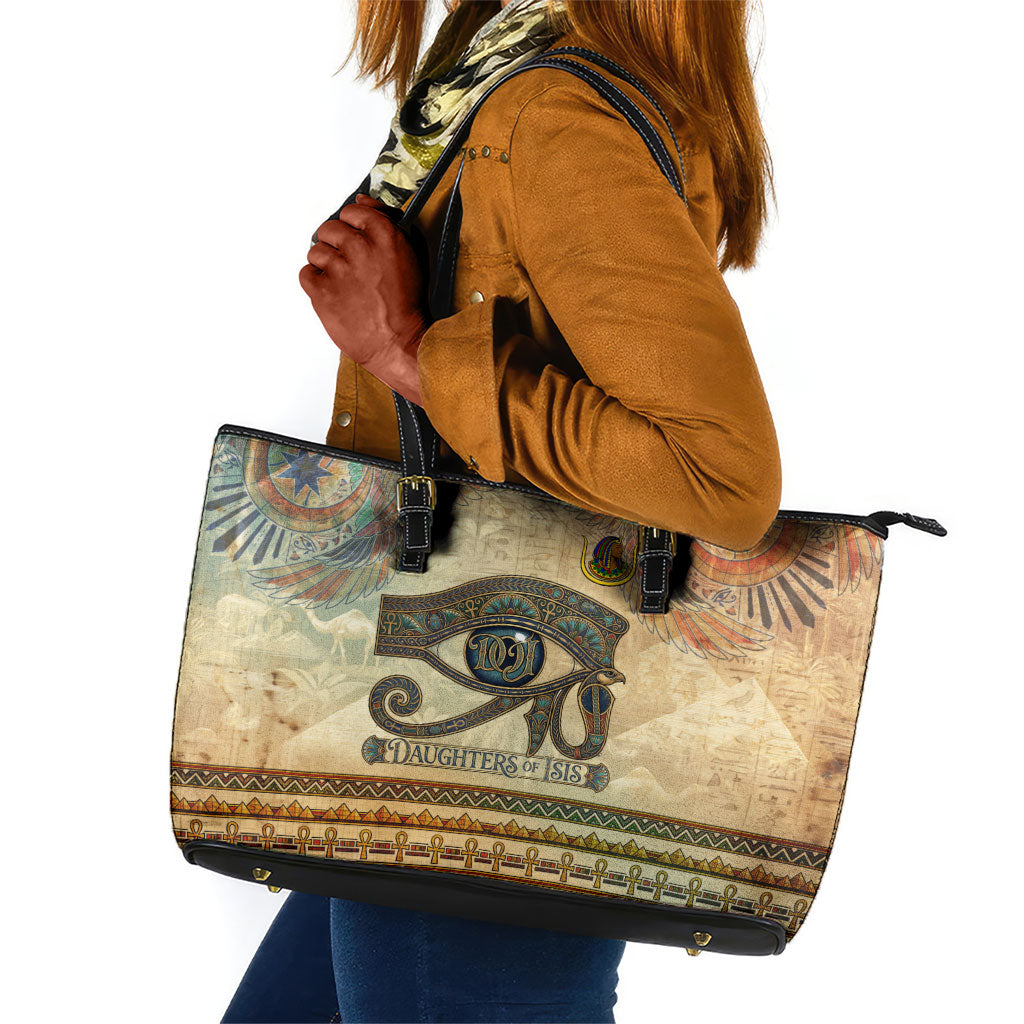 Daughters Of Isis Leather Tote Bag Eye Of Horus Ancient Egyptian Goddess - Vintage Parchment Art