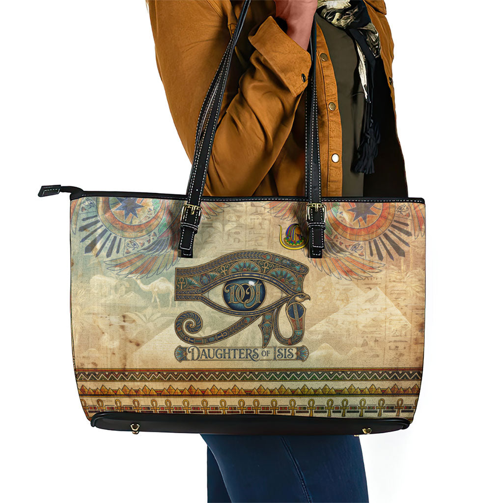 Daughters Of Isis Leather Tote Bag Eye Of Horus Ancient Egyptian Goddess - Vintage Parchment Art