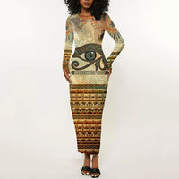 Daughters Of Isis Long Sleeve Bodycon Dress Eye Of Horus Ancient Egyptian Goddess - Vintage Parchment Art