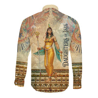 Daughters Of Isis Long Sleeve Button Shirt Eye Of Horus Ancient Egyptian Goddess - Vintage Parchment Art