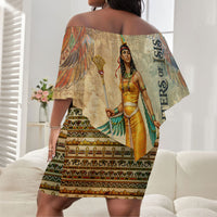 Daughters Of Isis Off Shoulder Short Dress Eye Of Horus Ancient Egyptian Goddess - Vintage Parchment Art