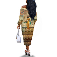 Daughters Of Isis Off The Shoulder Long Sleeve Dress Eye Of Horus Ancient Egyptian Goddess - Vintage Parchment Art