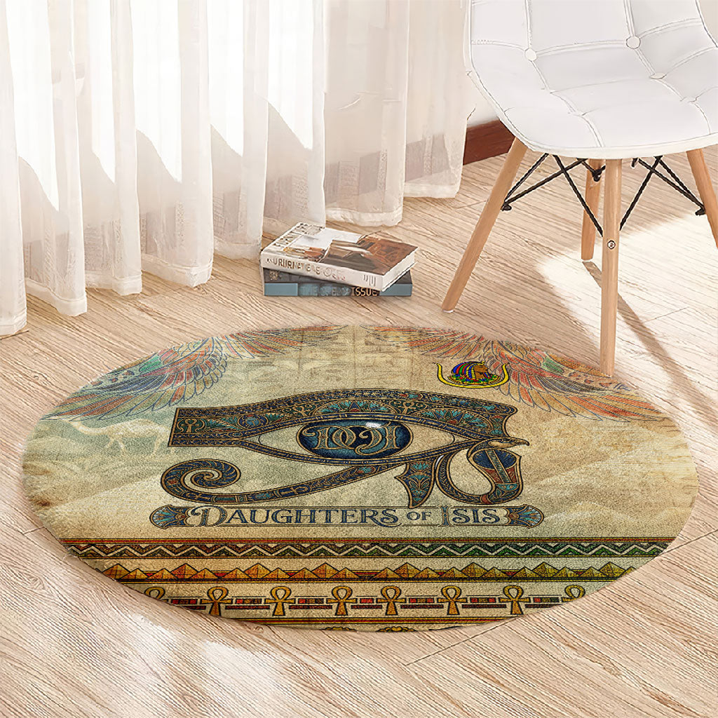 Daughters Of Isis Round Carpet Eye Of Horus Ancient Egyptian Goddess - Vintage Parchment Art