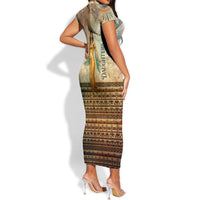 Daughters Of Isis Short Sleeve Bodycon Dress Eye Of Horus Ancient Egyptian Goddess - Vintage Parchment Art