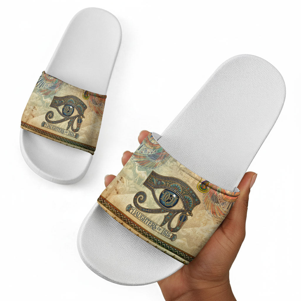 Daughters Of Isis Slide Sandals Eye Of Horus Ancient Egyptian Goddess - Vintage Parchment Art