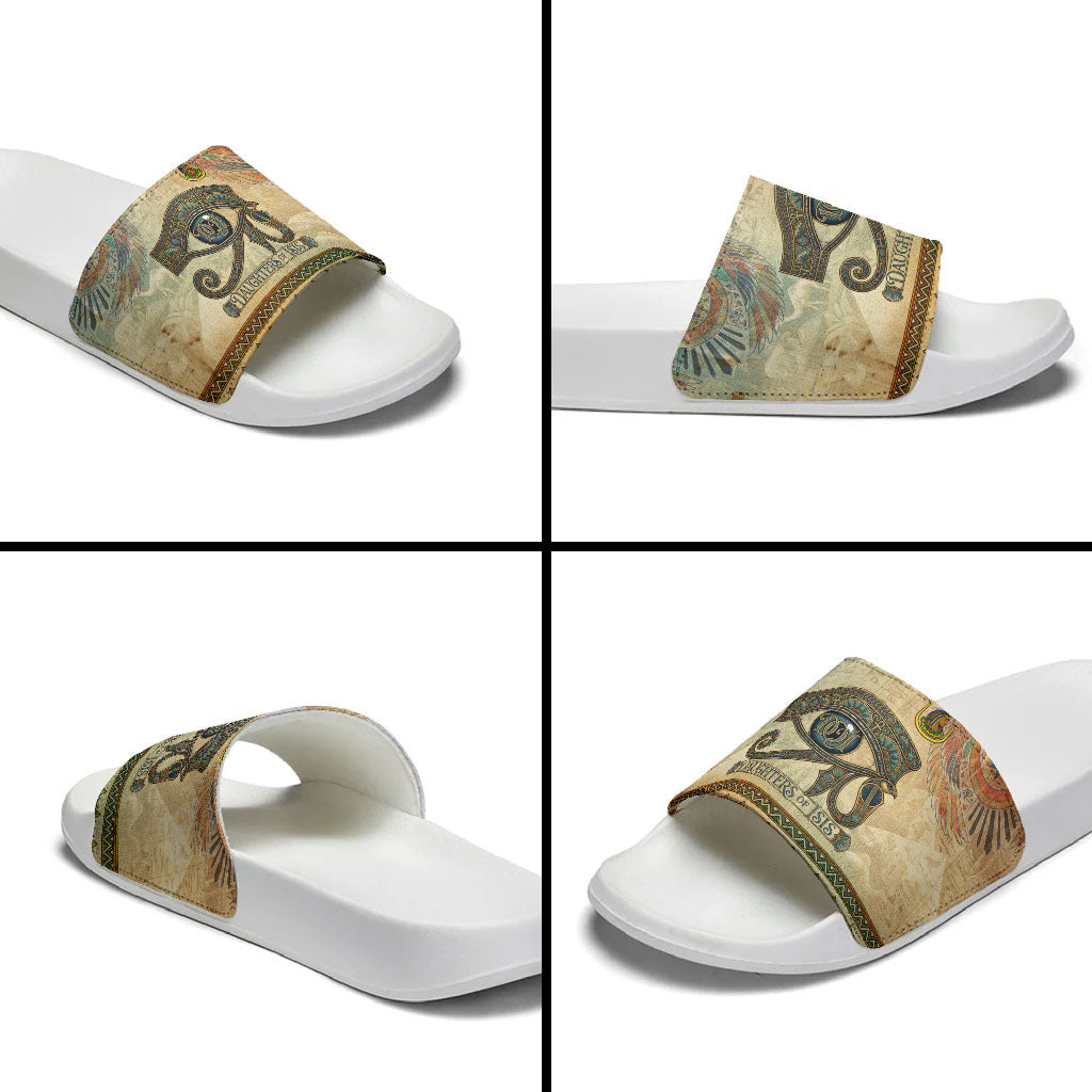 Daughters Of Isis Slide Sandals Eye Of Horus Ancient Egyptian Goddess - Vintage Parchment Art