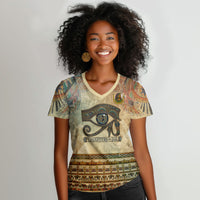Daughters Of Isis Women V-Neck T-Shirt Eye Of Horus Ancient Egyptian Goddess - Vintage Parchment Art