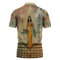 Daughters Of Isis Zipper Polo Shirt Eye Of Horus Ancient Egyptian Goddess - Vintage Parchment Art