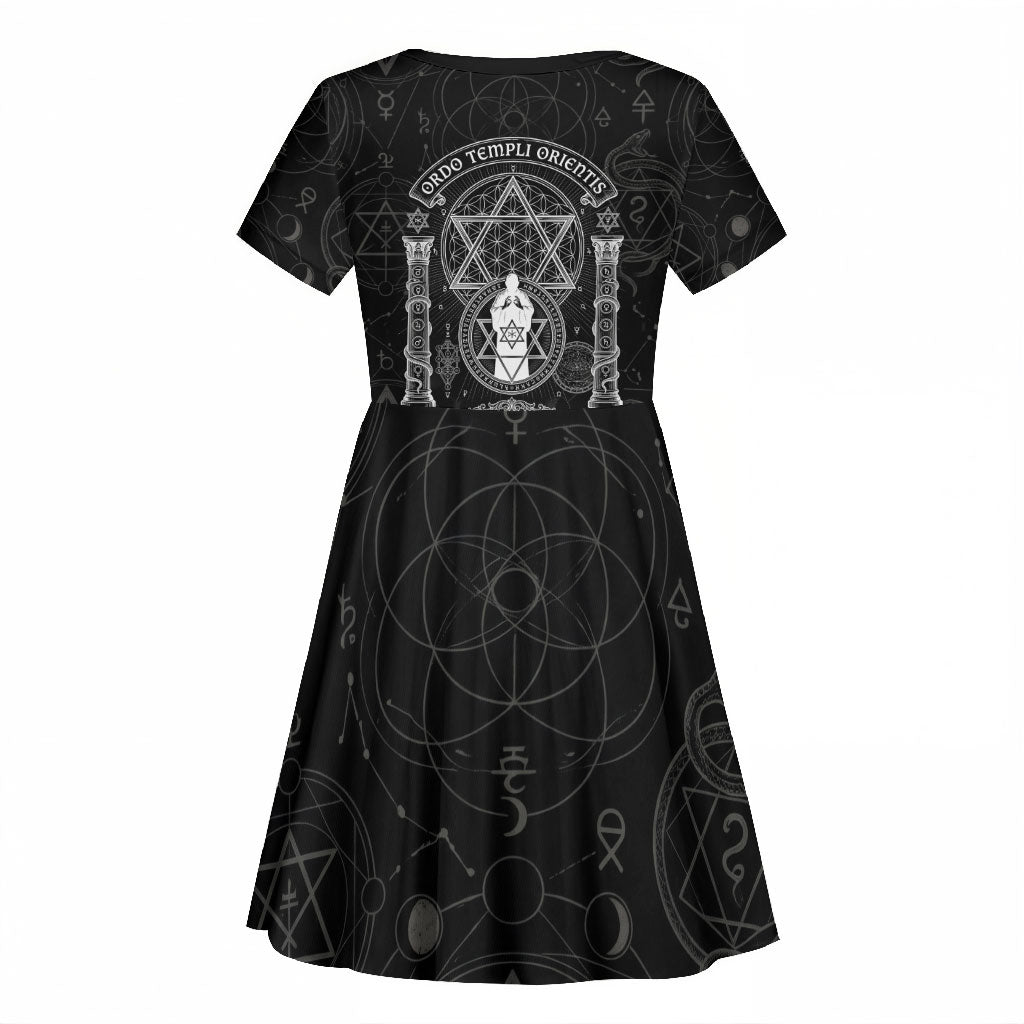 Ordo Templi Orientis Occult Symbolism Kid Short Sleeve Dress Esoteric Alchemy Sacred Geometry Black