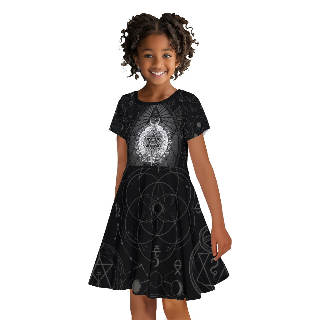 Ordo Templi Orientis Occult Symbolism Kid Short Sleeve Dress Esoteric Alchemy Sacred Geometry Black