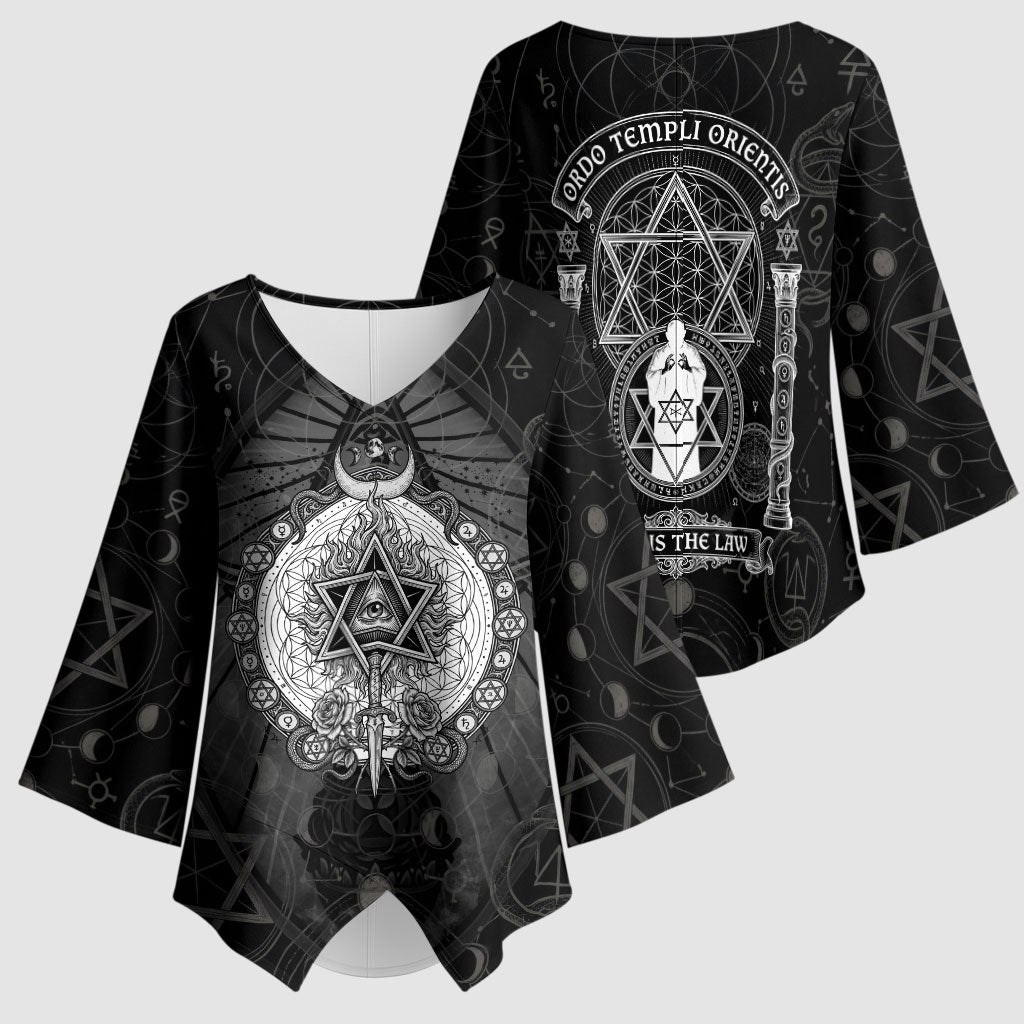 Ordo Templi Orientis Occult Symbolism Kimono Sleeve Blouse Esoteric Alchemy Sacred Geometry Black