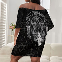 Ordo Templi Orientis Occult Symbolism Off Shoulder Short Dress Esoteric Alchemy Sacred Geometry Black
