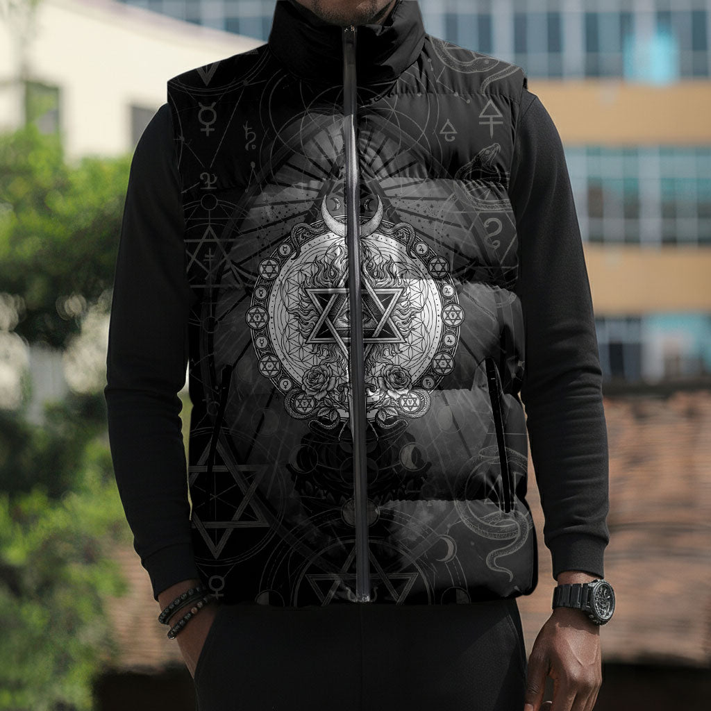 Ordo Templi Orientis Occult Symbolism Sleeveless Puffer Jacket Esoteric Alchemy Sacred Geometry Black