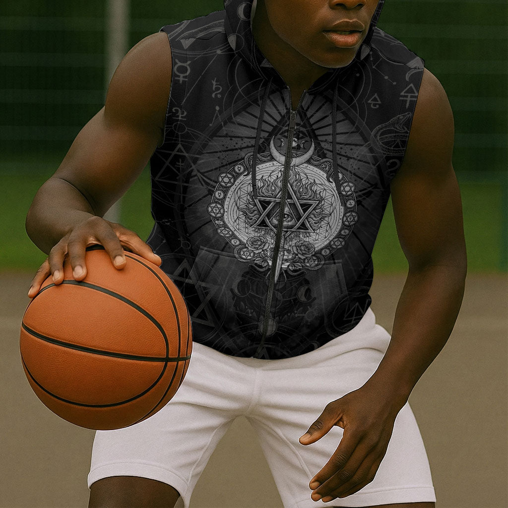 Ordo Templi Orientis Occult Symbolism Sleeveless Zip Hoodie Esoteric Alchemy Sacred Geometry Black