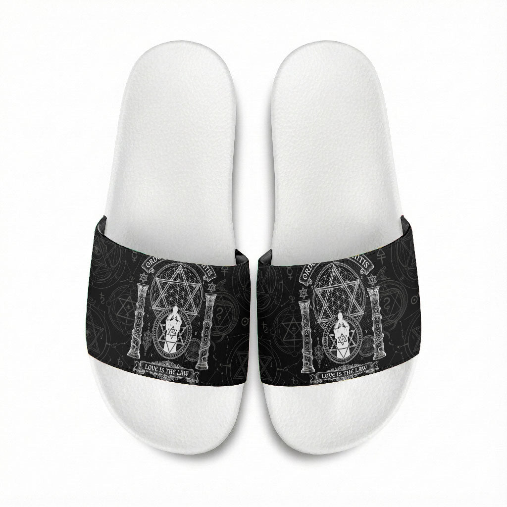 Ordo Templi Orientis Occult Symbolism Slide Sandals Esoteric Alchemy Sacred Geometry Black