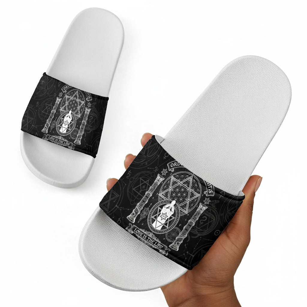Ordo Templi Orientis Occult Symbolism Slide Sandals Esoteric Alchemy Sacred Geometry Black